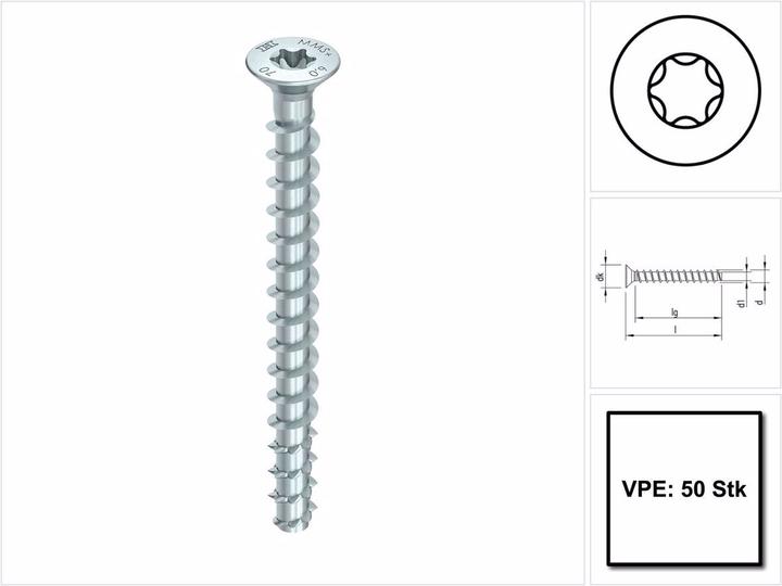 Produktbild Heco MULTI MONTI plus F Schraubanker 7,5 x 100 mm 50 Stück ( 48517 ) Betonschraube, Senkkopf, T-Driv (50 Schrauben pro Stück)