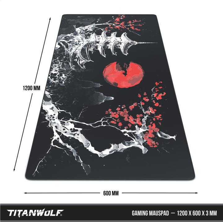 Immagine prodotto Titanwolf Gaming Mauspad, XXXL Speed Mausmatte 1200 x 600 mm, Geschwindigkeit & Präzision, Japan Ink Black (XXL)