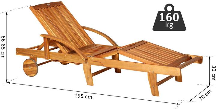 Image du produit Outsunny Chaise longue de jardin pliante en bois de sapin (195 cm)