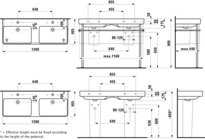 Image du produit Laufen lavabo double PRO S 1200x460mm m ÜL 1 HL-exécution blanc LCC (460 mm, 1200 mm)