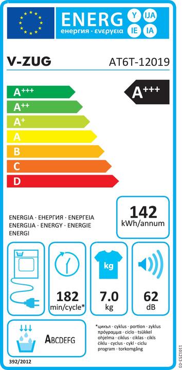 Energy Label V-Zug AdoraTrocknen V6000 (7 kg, Left)