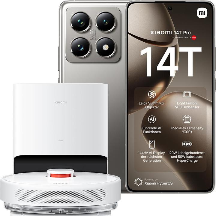Xiaomi Pacchetto di lancio 14T Pro + Robot Vacuum X10 (512 GB, Grigio Titano, 6.67", Doppia SIM, 50 Mpx, 5G)
