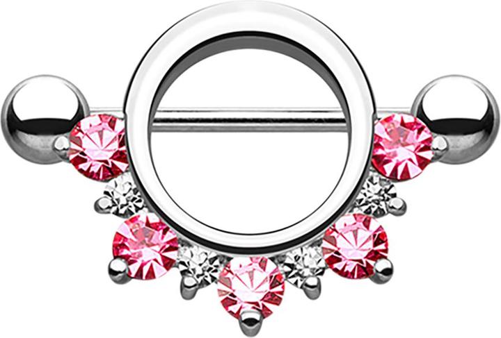 Actual product image Star Piercing Barbell rund mit unterschiedlichen Kristallen pink (Surgical steel 316L, without brass)