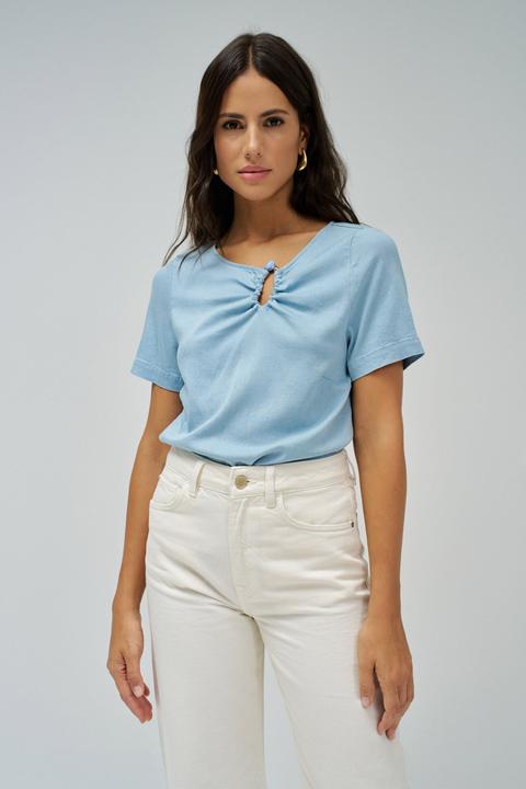 Salsa Jeans Kurzarmbluse Lightdenim Blouse Metalic Detail
