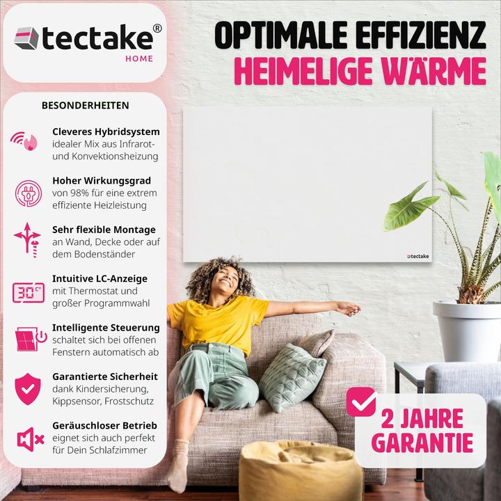 Produktbild tectake Hybrid Infrarotheizung mit Thermostat und Überhitzungsschutz (900 W)