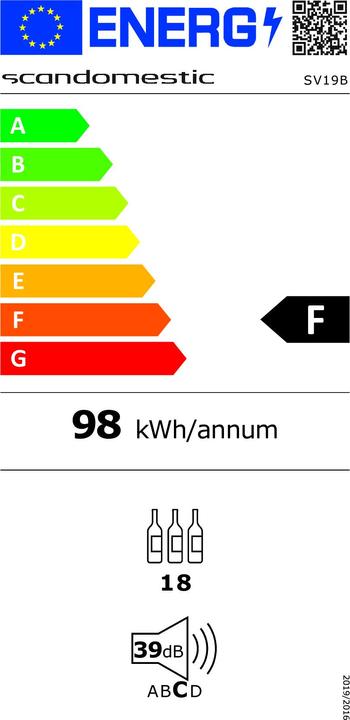 Energie-Label Scandomestic SV 19 B - Weinkühlschrank - 1 Zone - Breite: 29,5 cm - Tiefe: 56,1 cm - Höhe: 86,5 cm -