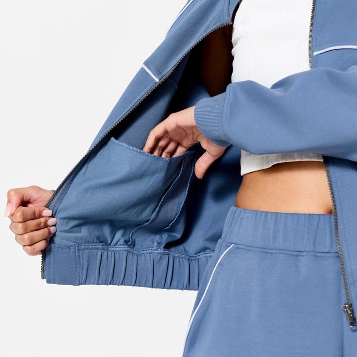 Produktbild Domyos Bomberjacke mit Reissverschluss Damen blau mit weiss (XS)
