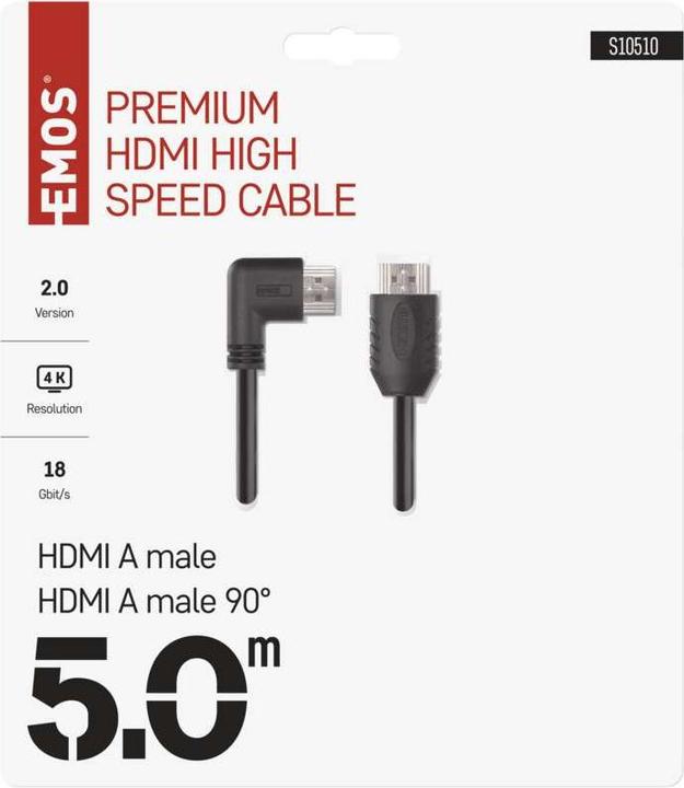 Produktbild Emos High Speed HDMI Kabel 2.0 A Stecker – A Stecker 90° 5m (5 m, HDMI)