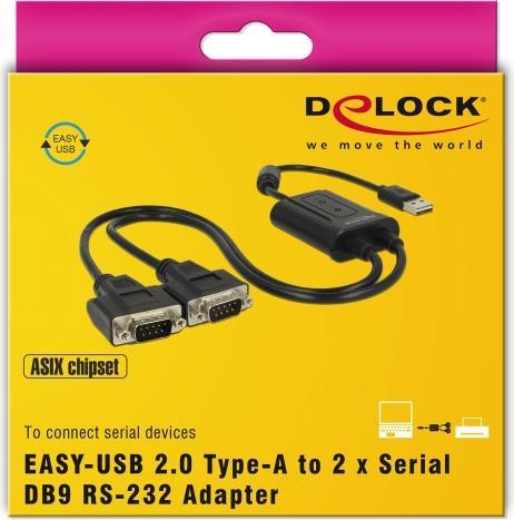 Immagine prodotto Delock Adattatore USB-A>2x seriale DB9 RS-232 (USB 2.0, 60 cm)