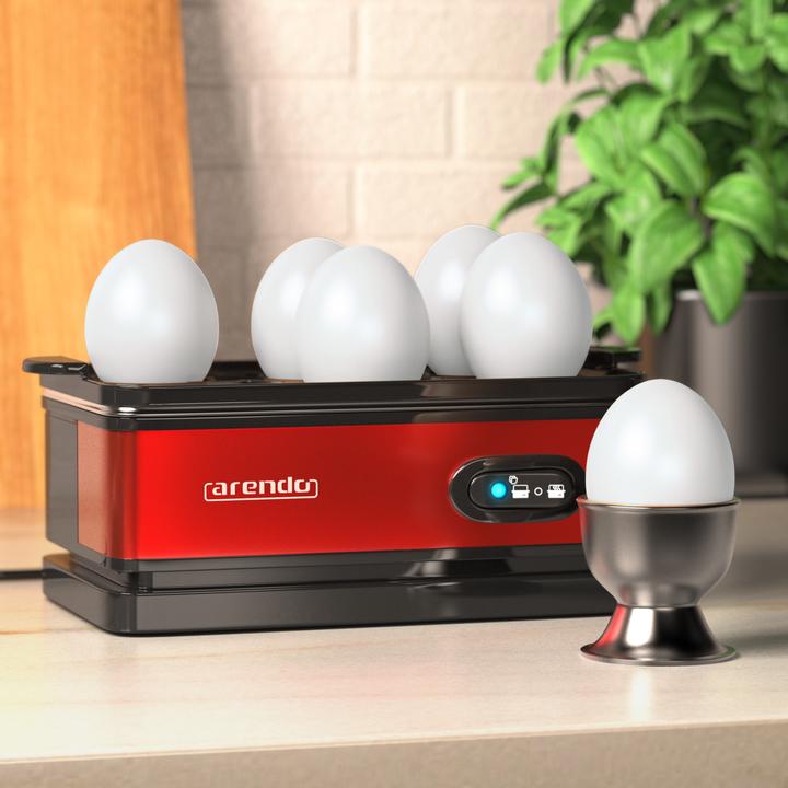 Immagine prodotto Arendo Edelstahl Eierkocher 6-fach, 400 W, Edelstahl, Warmhaltefunktion, Härtegrad einstellbar, rot