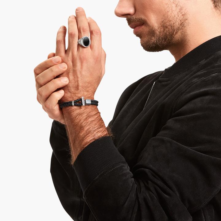 Produktbild Thomas Sabo Lederarmband doppelt in Schwarz Silber (21 cm, 925er Silber, Leder)
