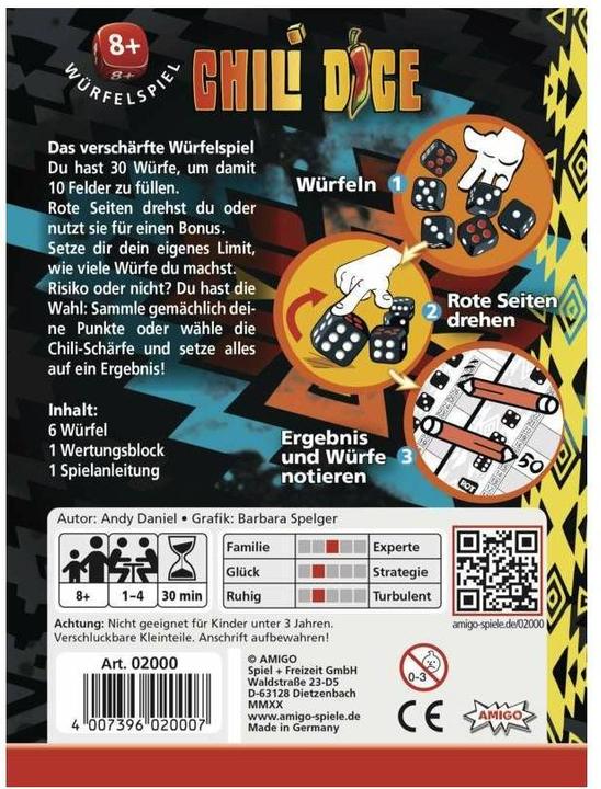 Immagine prodotto Amigo Chili Dice, d da 8 anni, 1-4 giocatori, gioco di dadi, gioco di famiglia (Inglese, Tedesco)