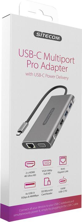 Produktbild Sitecom CN 390 Docking Station (USB-C, 9 Ports)