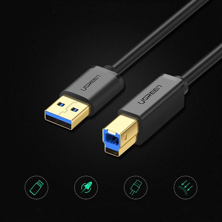 Image du produit Ugreen Câble d'imprimante USB 3.0 A-B US210, 1m (noir) (1 m, USB 3.0)