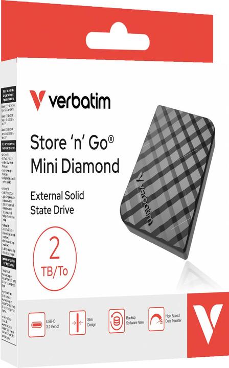 Image du produit Verbatim Disque SSD externe Store'N'Go Mini Diamond USB-C - 2To (Noir) (2000 Go)