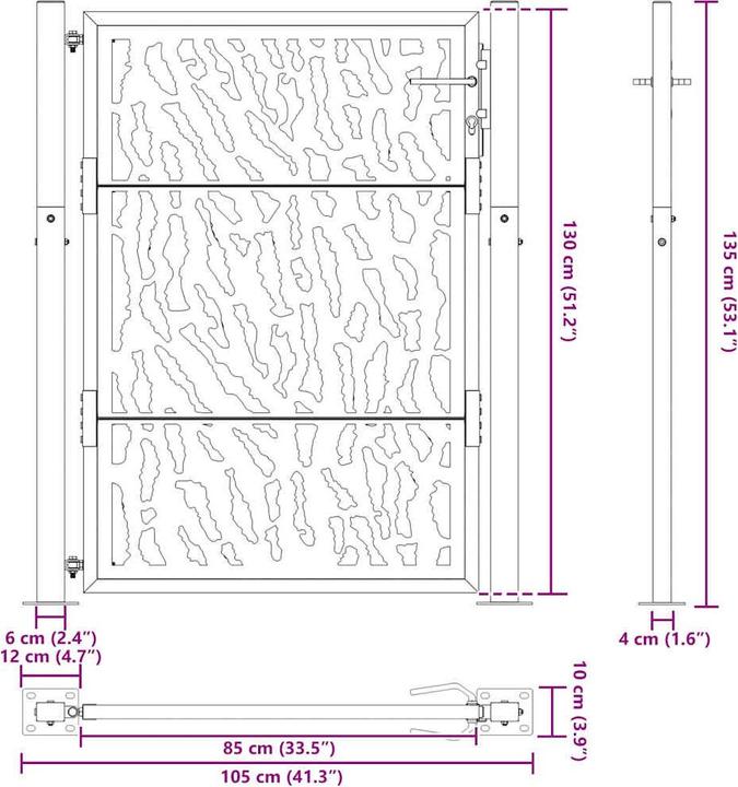 Produktbild VidaXL Gartentor 105x130 cm Wetterfester Stahl Spurendesign Zauntor
