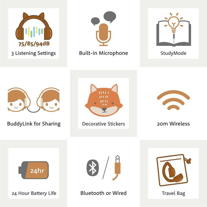Actual product image Buddyphones kids headphones wireless Play Ears Plus fox (Brown)