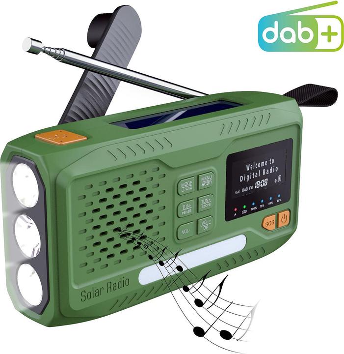 Produktbild Infactory Mobiles DAB+-Kurbelradio mit EWF, Solarpanel, LED und USB-Netzteil (DAB+, UKW, Bluetooth)