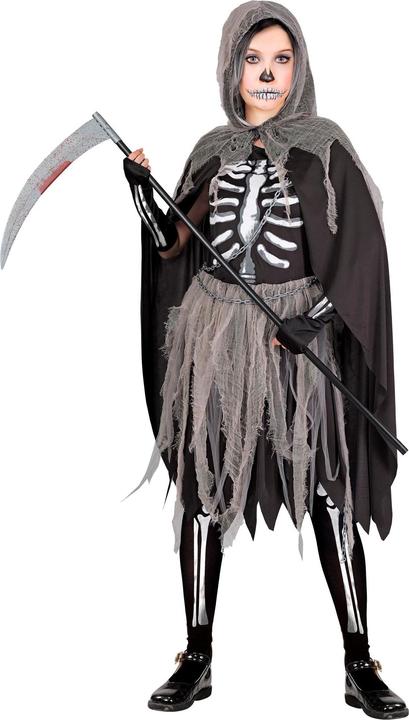 Actual product image Widmann Sensegirl children's costume dress, tights and gloves with bone print, cape with hood, chains (128)