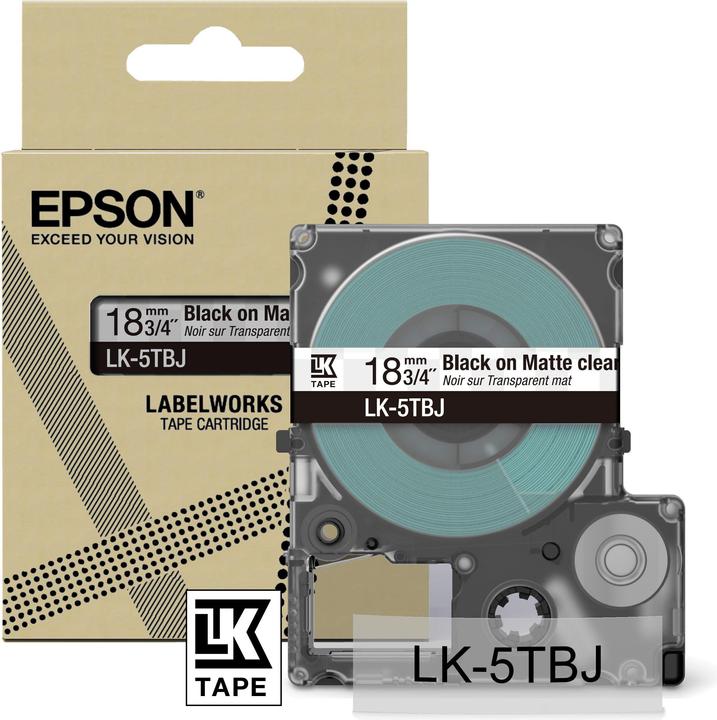 Actual product image Epson Matte Clear/Black 18mm LK-5TBJ (1.80 cm, Transparent)
