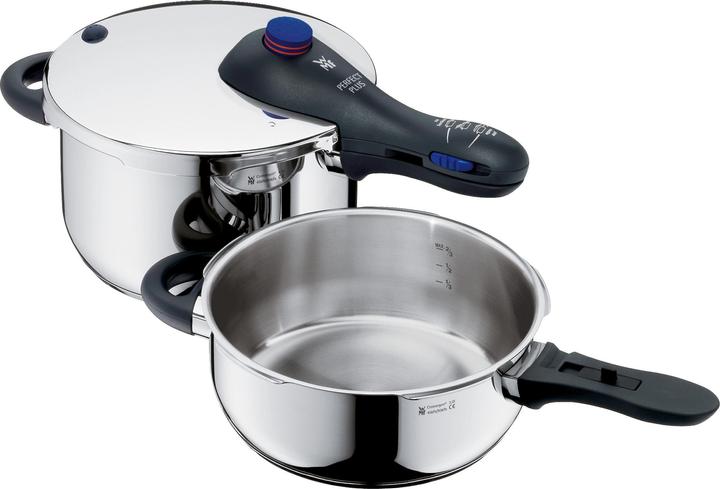 WMF Schnellkochtopf 2tlg 4,5+3,0l Dampfkochtopf Perfect Plus Induktion Edelstahl 18/10 (22 cm, Dampfkochtopf)