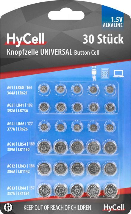 Produktbild HyCell Alkaline Knopfzellen Set (30 Stk., AG10)