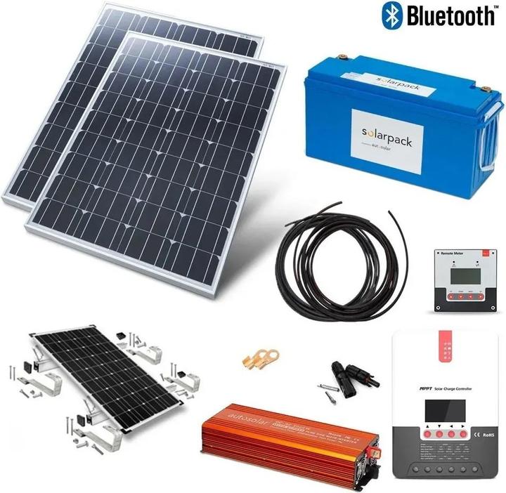 Produktbild Autosolar Solaranlage Komplettpaket 670W mit Lithiumbatterie 200Ah und 2000W-Wechselrichter für Gartenhaus (650 W)