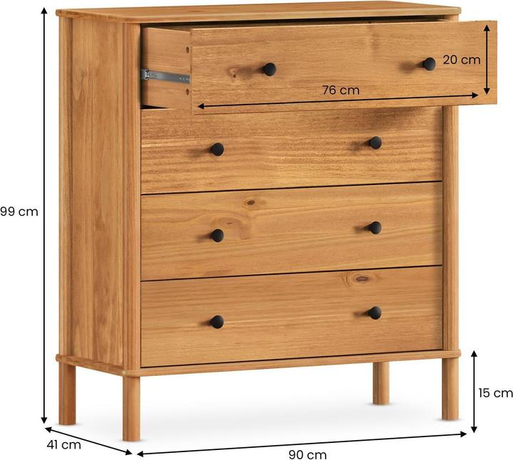 Image du produit IDIMEX Kommode APOANA mit 4 Schubladen aus Massivholz – Eichefarben