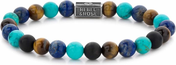Produktbild Rebel & Rose Mix Türkis Armband (19 cm, Onyx, Edelstahl, Türkis, Tigerauge, Lapis Lazuli)