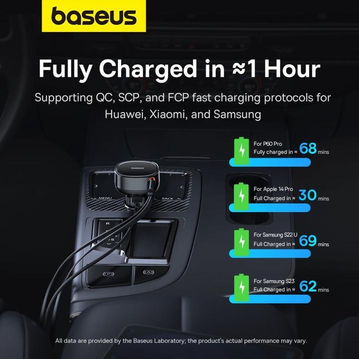 Actual product image Baseus Car Charger Enjoyment USB with USB-C cable and Lightning 60W (black)