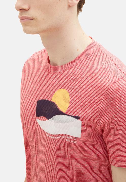 Immagine prodotto Tom Tailor T-Shirt Gestreiftes Kurzarmshirt mit Rundhalsausschnitt und Foto-Print (XXL)