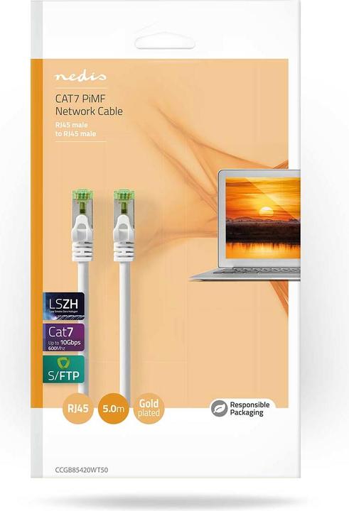 Immagine prodotto Nedis CCGB85420WT30 Cavo Cat 7 PiMF RJ45 Plug Plug RJ45 3,00 m Round LSZH White Box (S/FTP, CAT7, 3 m)