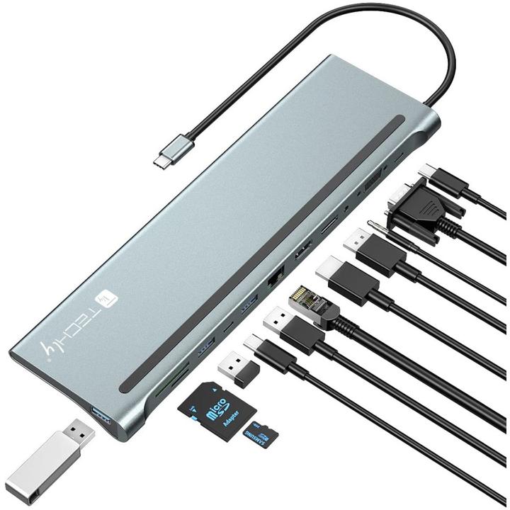 Productafbeelding Techly Docking Station USB-C-12-in-1 (USB-C, 1 Havens)
