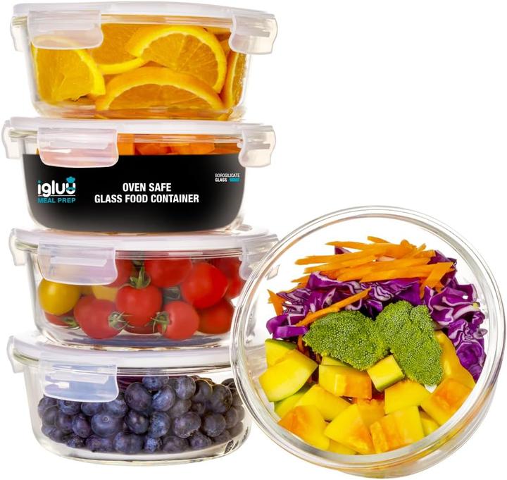 Igluu Meal Prep 5-teiliges Glas-Frischhaltedosen-Set, luftdicht (0.95 l)