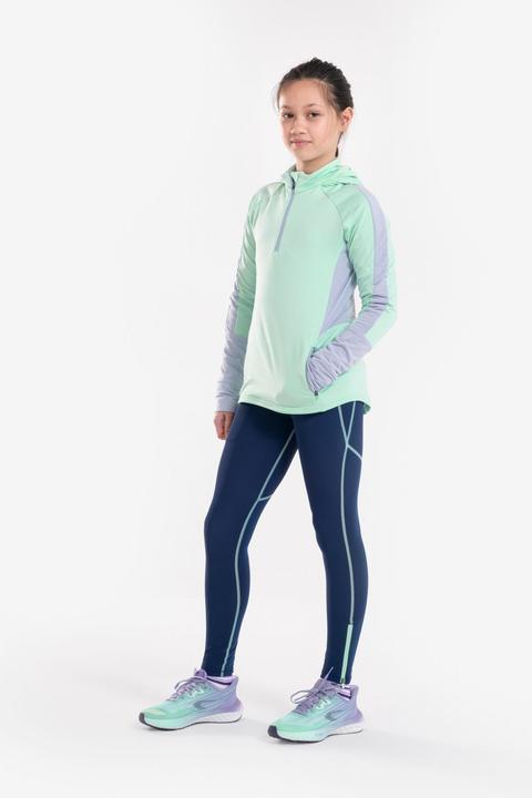 Actual product image Kiprun Kids long running tights with zip - Dry+ 900 dark blue/green (6, 7, 8)