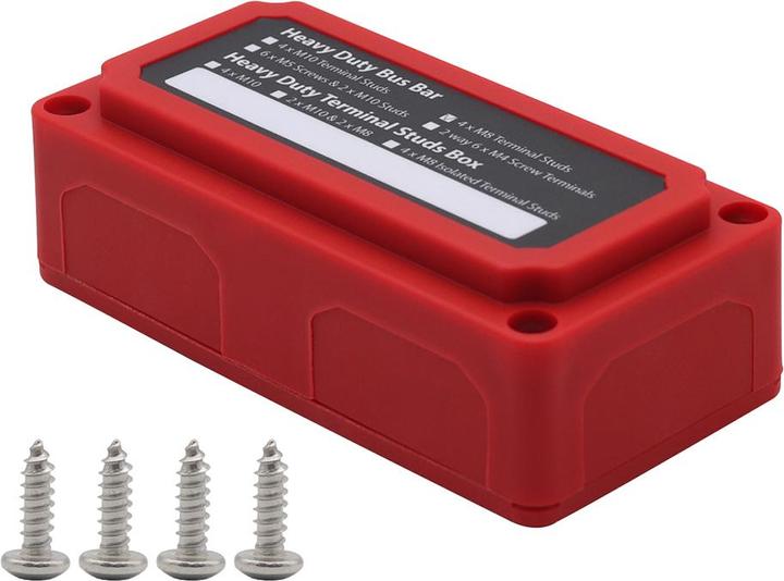 Produktbild Offgridtec BusBar Box Rot 4 x M8 Anschlussbolzen inkl. Abdeckung und Befestigungsschrauben