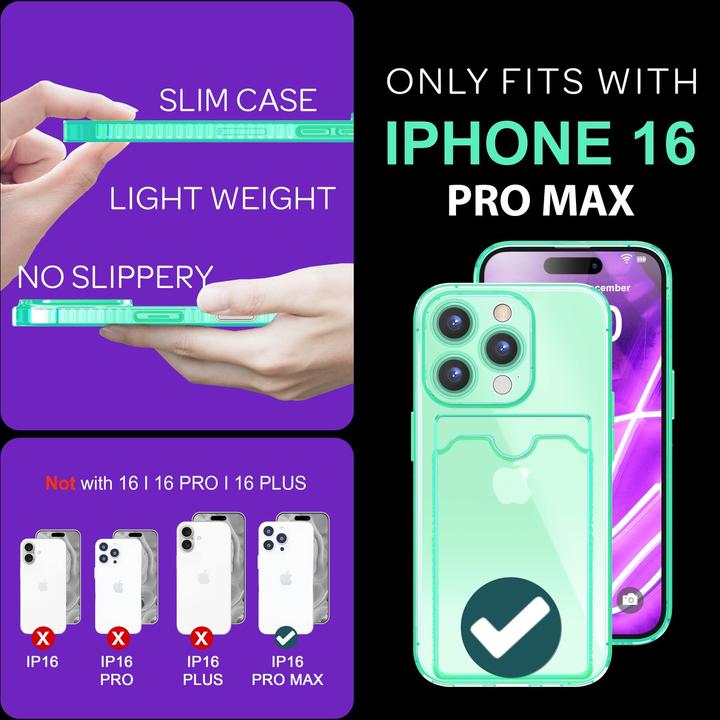 Produktbild Nalia Klar Transparente Neon Silikon Hülle Kartenhalter (Apple iPhone 16 Pro Max)