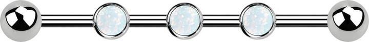 Star Piercing Barbell Innengewinde silber drei 0.8 mm Gewindelöcher mit zwei Kugeln und drei Opale weiss (ohne Messing, Titan G23)