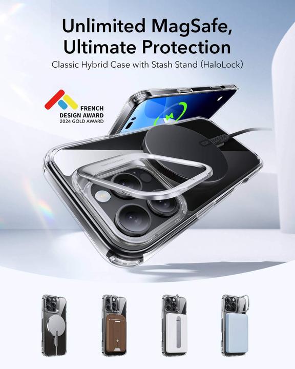 Actual product image ESR Classic Hybrid HaloLock Case with Stash Stand (Apple iPhone 16 Pro)