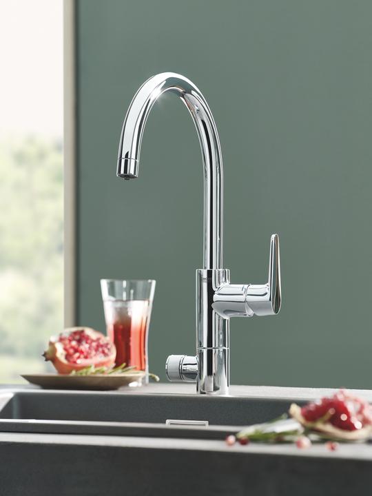 Actual product image Grohe Kitchen faucet with filter function Blue glossy chrome 30385000