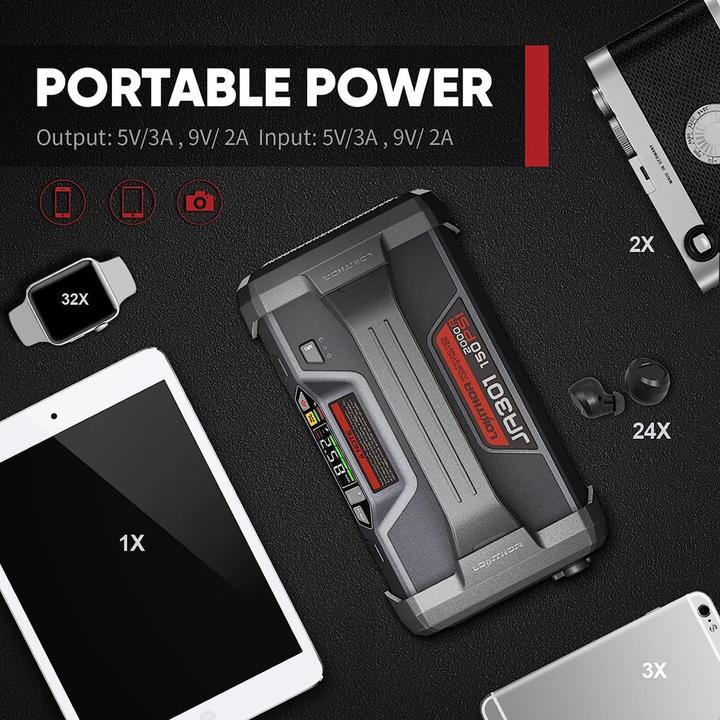 Immagine prodotto Lokithor Powerbank / Jump starter JA302, 2500A, compressore 10-150 PSI (2500 A, 17100 mAh)