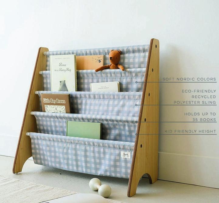 Actual product image 3 Sprouts Bookshelf, gingham blue