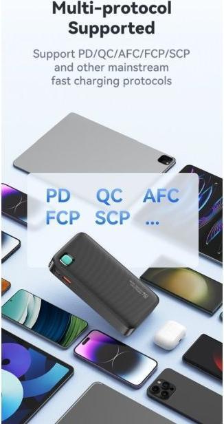 Produktbild Usams Powerbank ze zwijanym kablem USB-C Retractable 10000 mAh PD 20W Fast Charge XY Series czarny/b (10000 mAh, 50 W, 50 Wh)