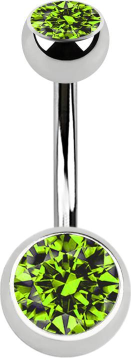Produktbild Star Piercing Banane silber mit zwei Kugeln Kristall hellgrün (Chirurgenstahl 316L)