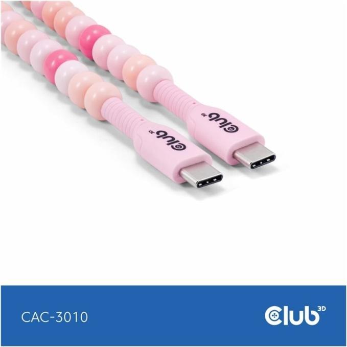 Actual product image Club 3D Club3D Lifestyle USB-C Perlen-Kabel PD60W, rosa (2 m, USB 2.0)