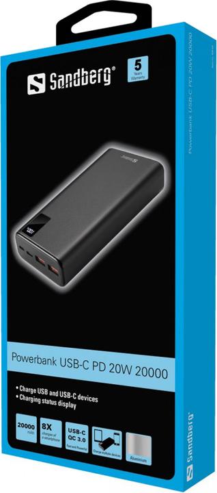 Image du produit Sandberg Banque de puissance (20000 mAh, 20 W, 74 Wh)