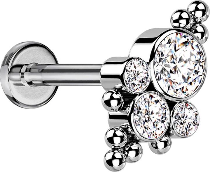Star Piercing Micro Threadless Labret silber Kugeln vier Kristalle silber (ohne Messing, Titan G23)