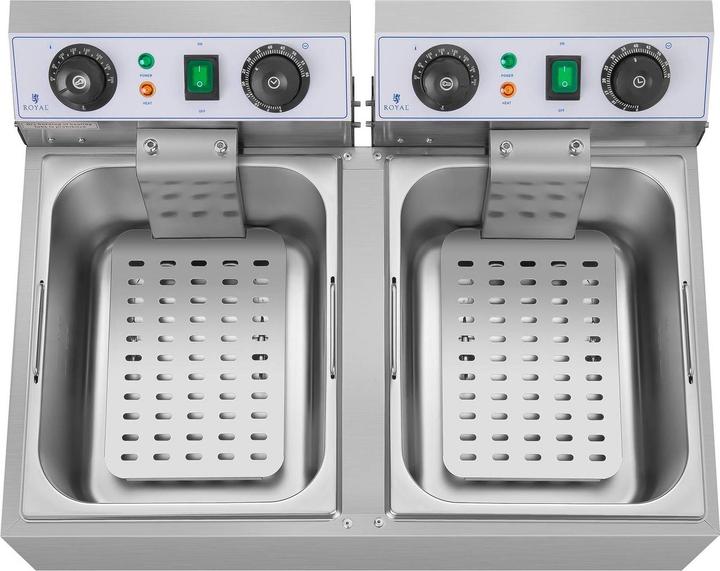 Produktbild Royal Catering Fritteuse Edelstahl Gastronomie Elektro Fritteuse 2x10 L Kaltzone 2x3200 W Timer (EU-Stecker)