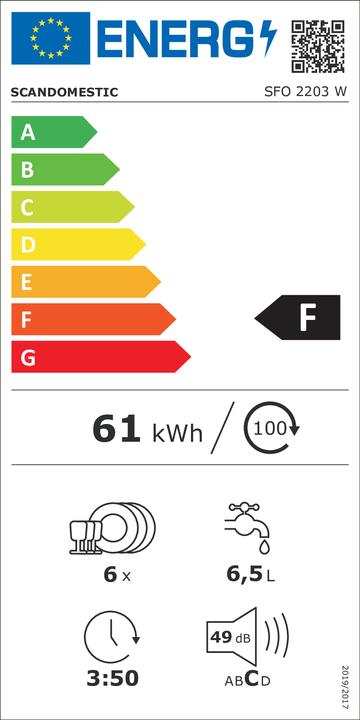 Energie-Label Scandomestic SFO 2203 W - Tischgeschirrspüler - Breite: 55 cm - Tiefe: 50 cm - Höhe: 43,8 cm - Weiss
