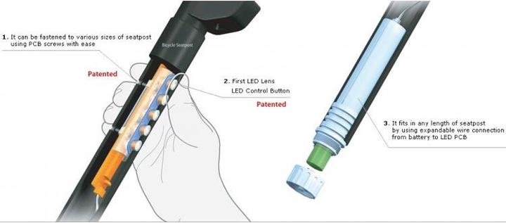 Actual product image Light Skin LED seatpost 25.4mm, black (25.40 mm)